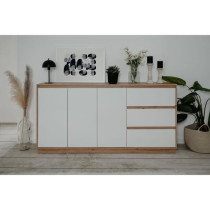 Buffet - PHoeNIX - Décor chene artisan / blanc HGL - 3 portes - 3 tir