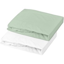 Domiva Lot 2 Draps housse - 60 x 120 cm - Jersey - Blanc/Vert de gris