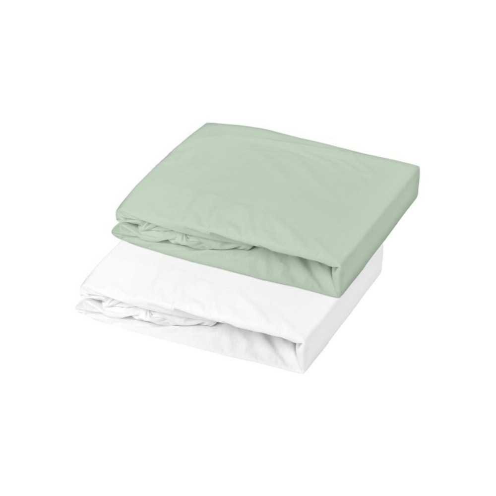 Domiva Lot 2 Draps housse - 60 x 120 cm - Jersey - Blanc/Vert de gris