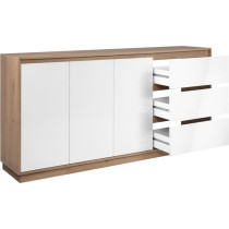 Buffet - PHoeNIX - Décor chene artisan / blanc HGL - 3 portes - 3 tir