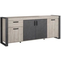 Buffet enfilade CESAR - Décor chene beige grisé et noir - 1 Tiroir e