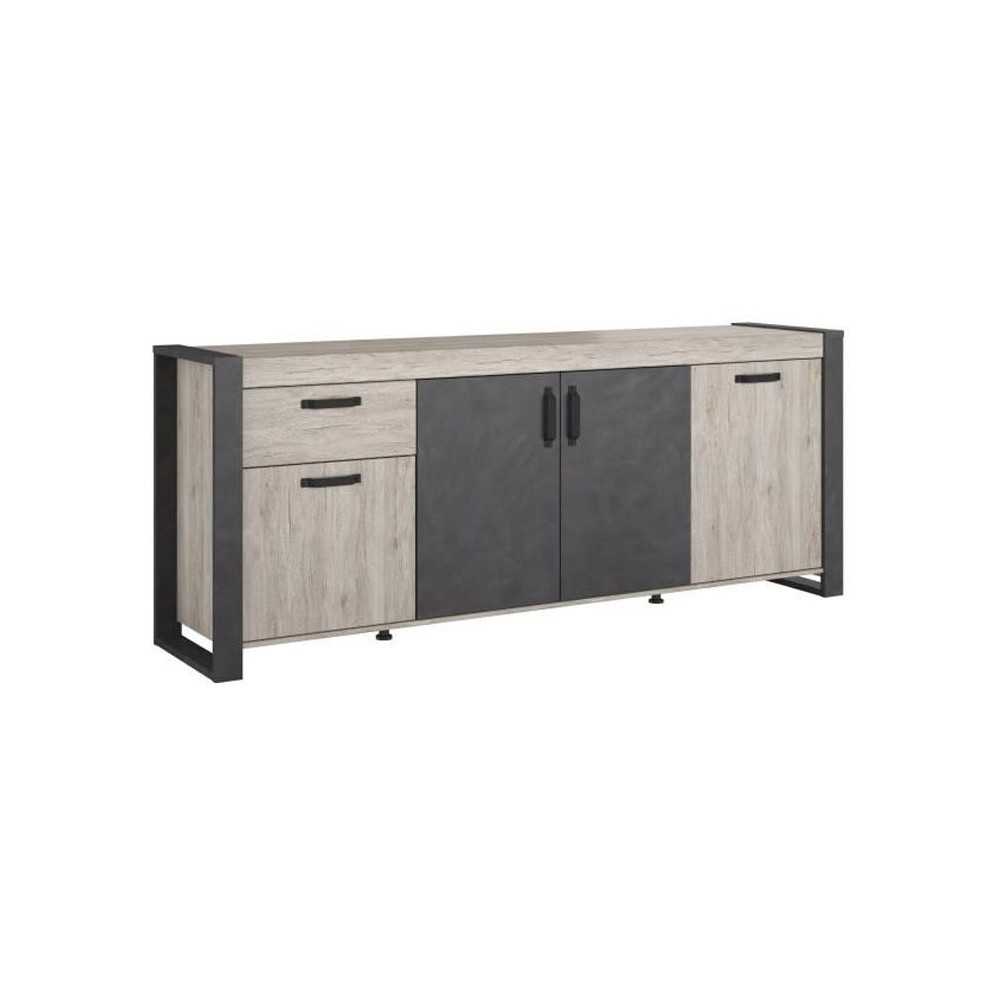 Buffet enfilade CESAR - Décor chene beige grisé et noir - 1 Tiroir e