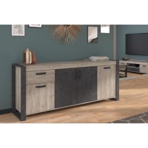 Buffet enfilade CESAR - Décor chene beige grisé et noir - 1 Tiroir e