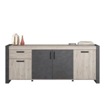 Buffet enfilade CESAR - Décor chene beige grisé et noir - 1 Tiroir e