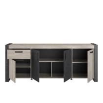 Buffet enfilade CESAR - Décor chene beige grisé et noir - 1 Tiroir e