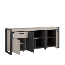 Buffet enfilade CESAR - Décor chene beige grisé et noir - 1 Tiroir e