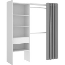 Dressing extensible avec rideau + 1 tiroir - Décor Blanc - L 160-113