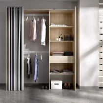 Dressing extensible avec rideau + 1 tiroir - SUIT - Décor chene natur