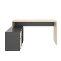 Bureau d'angle reversible 1 tiroir + 1 porte - Décor chene et gris -