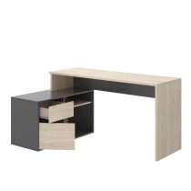 Bureau d'angle reversible 1 tiroir + 1 porte - Décor chene et gris -