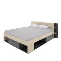 SAX Lit adulte - 160x200 cm - 3 tiroirs + Tete de lit avec rangement -