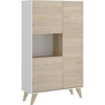 Buffet haut 3 portes - Décor Chene et blanc - NESS - L 81 x P 43 x H