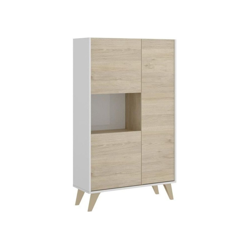 Buffet haut 3 portes - Décor Chene et blanc - NESS - L 81 x P 43 x H