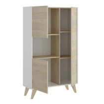 Buffet haut 3 portes - Décor Chene et blanc - NESS - L 81 x P 43 x H