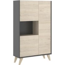 Buffet haut - Décor graphite et Chene - 3 portes + 1 niche - NESS - L