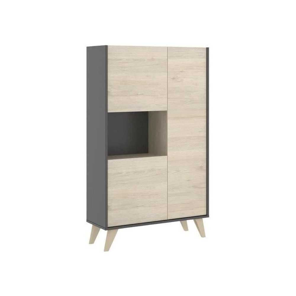 Buffet haut - Décor graphite et Chene - 3 portes + 1 niche - NESS - L