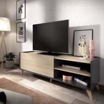 Meuble TV NESS - 1 abattant 2 niches - Décor graphite et Chene - L 15