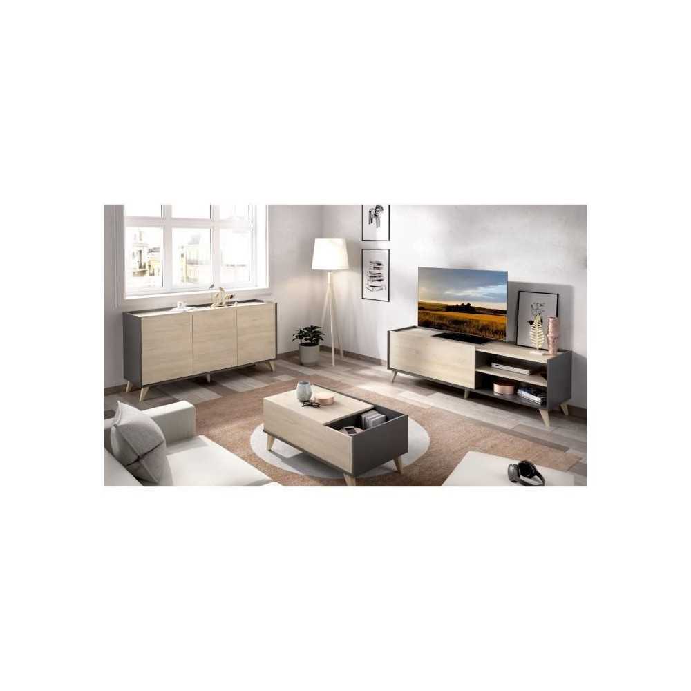 Ensemble meuble TV table basse buffet NESS - Mélaminé - Style scandi