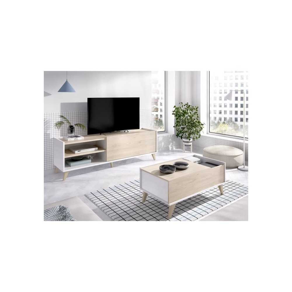 Ensemble salon NESS : Meuble TV + Table basse relevable - Mélaminé -