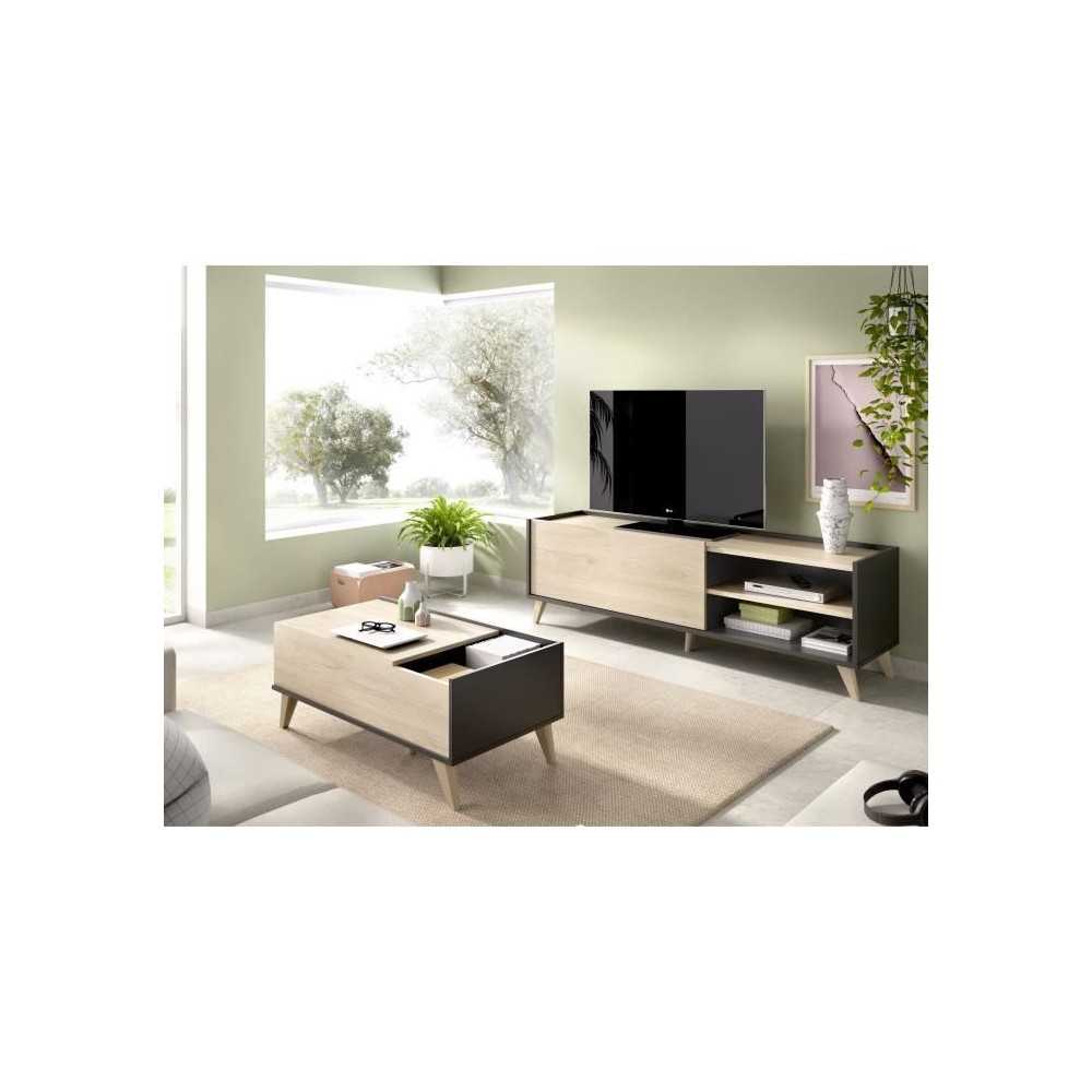 Ensemble salon NESS : Meuble TV + Table basse relevable - Mélaminé -