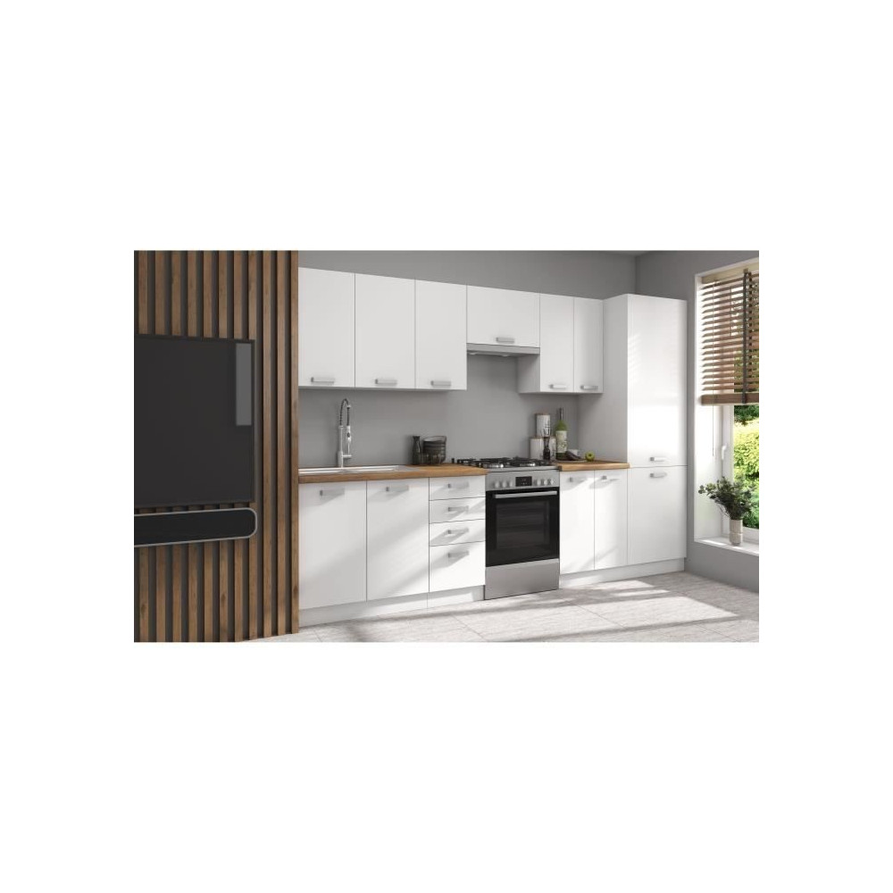 ATLAS Cuisine complete 8 éléments - Décor blanc - L300 x H52 x H82