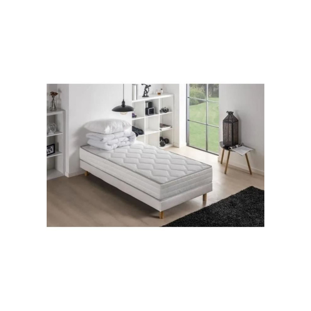 Pack pret a dormir Matelas + Sommier 90 x 190 cm + Couette + Oreiller