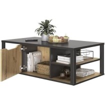 GAMI Table basse bar- Décor Noir et chene Artisan - L 110 x H 38 x P