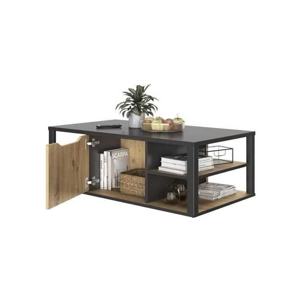 GAMI Table basse bar- Décor Noir et chene Artisan - L 110 x H 38 x P