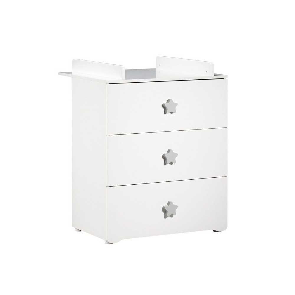 Commode a langer - Babyprice - Basic - 3 tiroirs - Blanche - Boutons