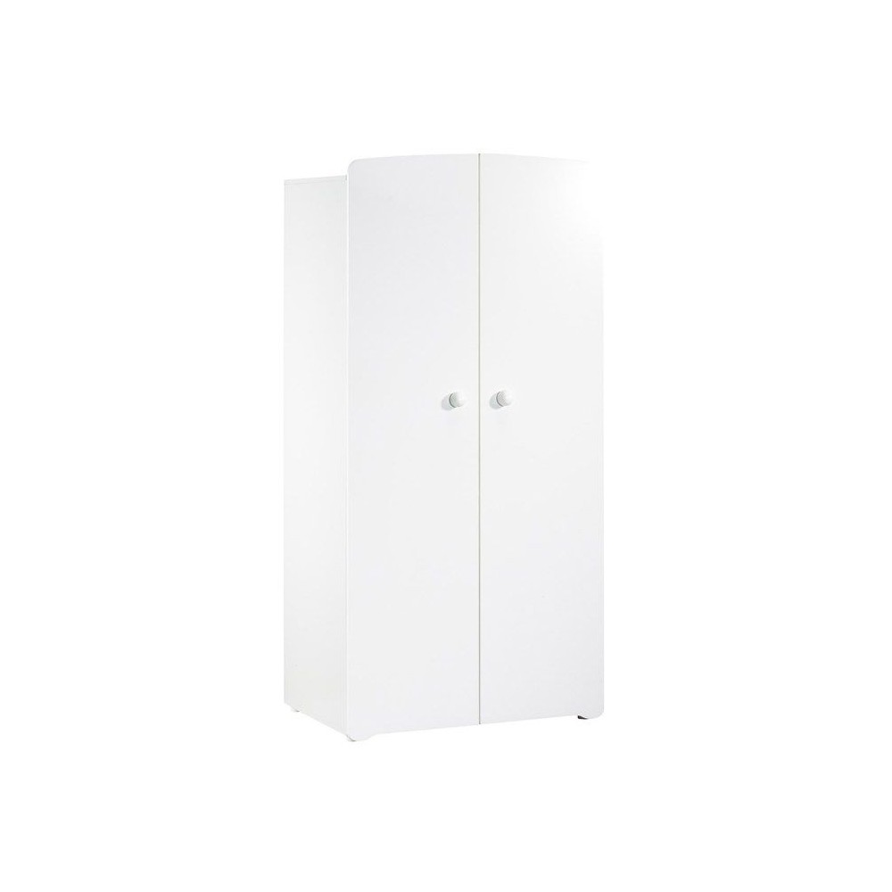 Armoire bébé Basic - Blanche - Boutons boule blanc - 2 portes - Baby