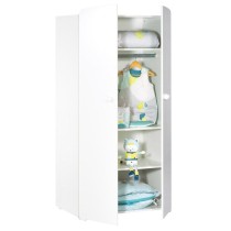 Armoire bébé Basic - Blanche - Boutons boule blanc - 2 portes - Baby