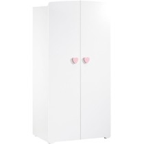 Armoire bébé Basic - MDF - Blanc - 2 portes - Bouton coeur rose - 85