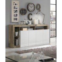 Buffet MAESTRO - Panneaux de particules - Effet Bois Vintage et blanc