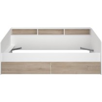 Lit banquette 2 tiroirs 90 x 200/190 cm - MDF - Mat décor chene et bl