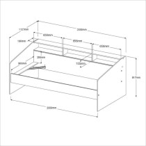 Lit banquette 2 tiroirs 90 x 200/190 cm - MDF - Mat décor chene et bl