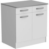 OSLO Meuble Bas 2 portes + 2 tiroirs + plan - Blanc - L 80 x P 60 x H