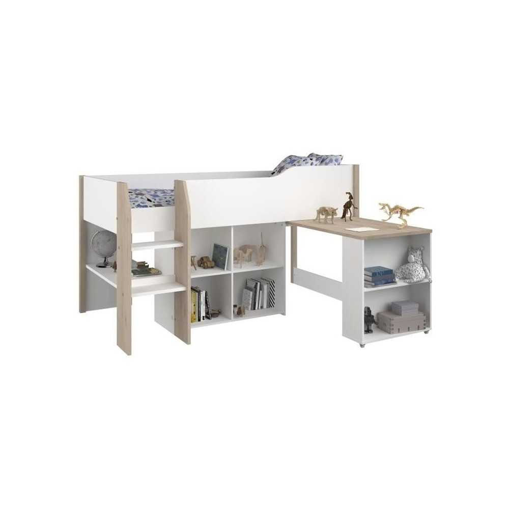 Lit combiné enfant avec bureau rétractable - PARISOT - LIAM - Blanc