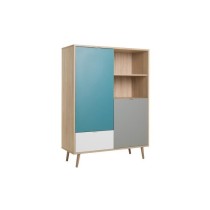 Buffet haut - Chene Sonoma, blanc, gris et bleu - Style scandinave - C