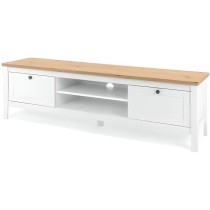 Meuble TV 2 tiroirs - Décor chene artisan et blanc - L 160 x P 45 x H