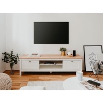 Meuble TV 2 tiroirs - Décor chene artisan et blanc - L 160 x P 45 x H