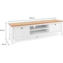 Meuble TV 2 tiroirs - Décor chene artisan et blanc - L 160 x P 45 x H