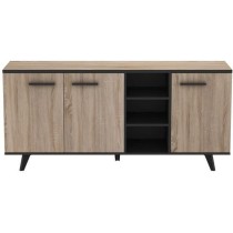 Buffet bas - Décor chene brossé et noir mat - Contemporain - WAYNE -