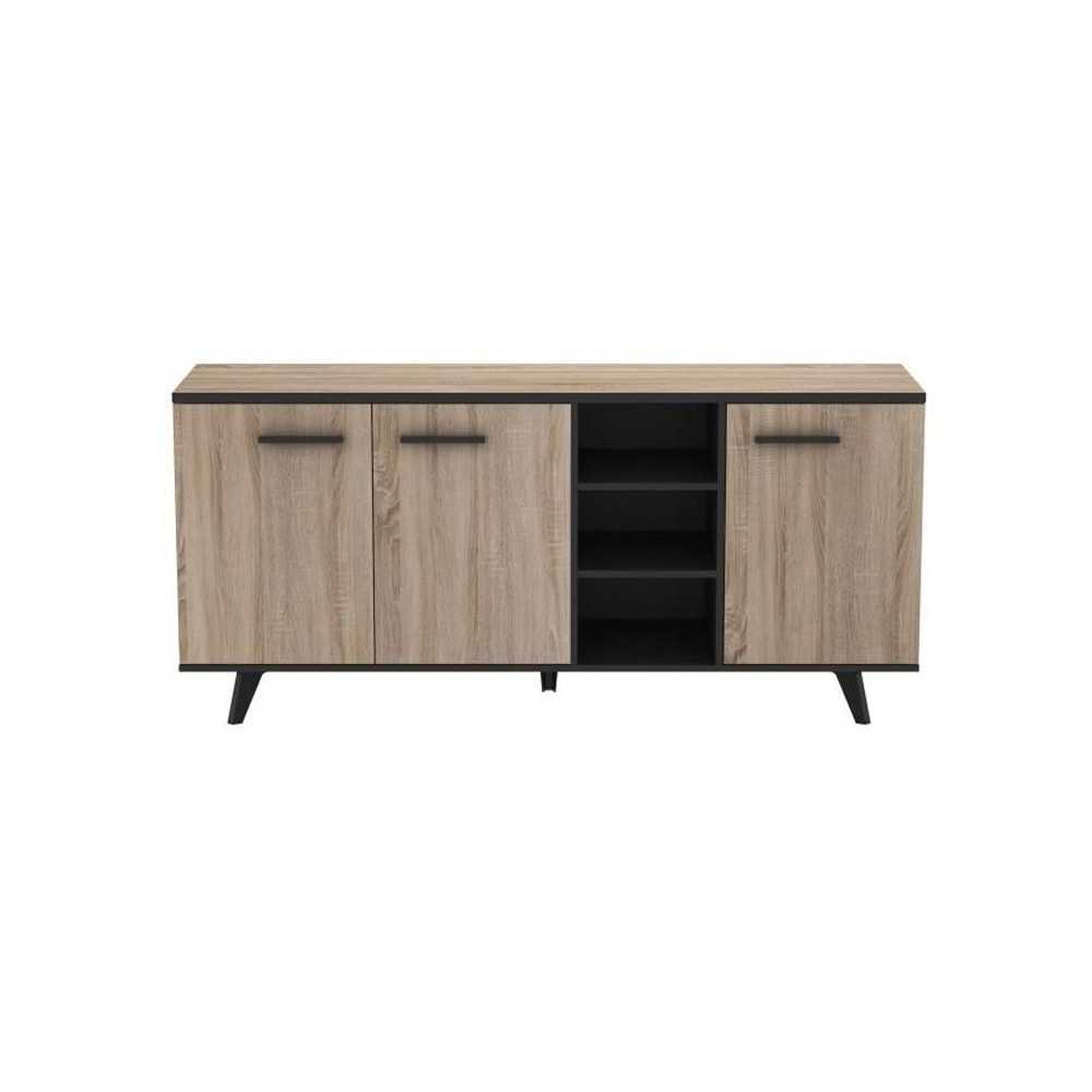 Buffet bas - Décor chene brossé et noir mat - Contemporain - WAYNE -