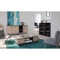 Buffet bas - Décor chene brossé et noir mat - Contemporain - WAYNE -