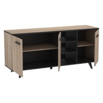 Buffet bas - Décor chene brossé et noir mat - Contemporain - WAYNE -