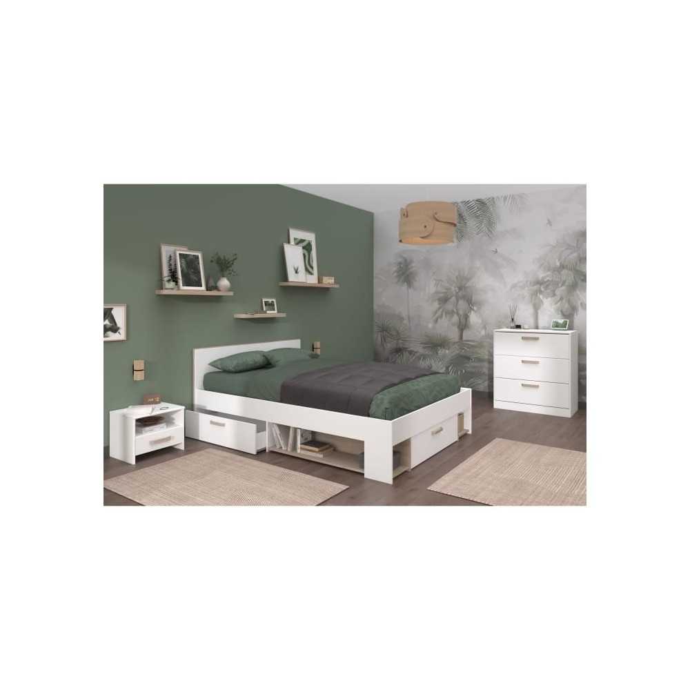 Chambre complete adulte DREAM : Lit 140x190/200 cm + 2 chevets + commo