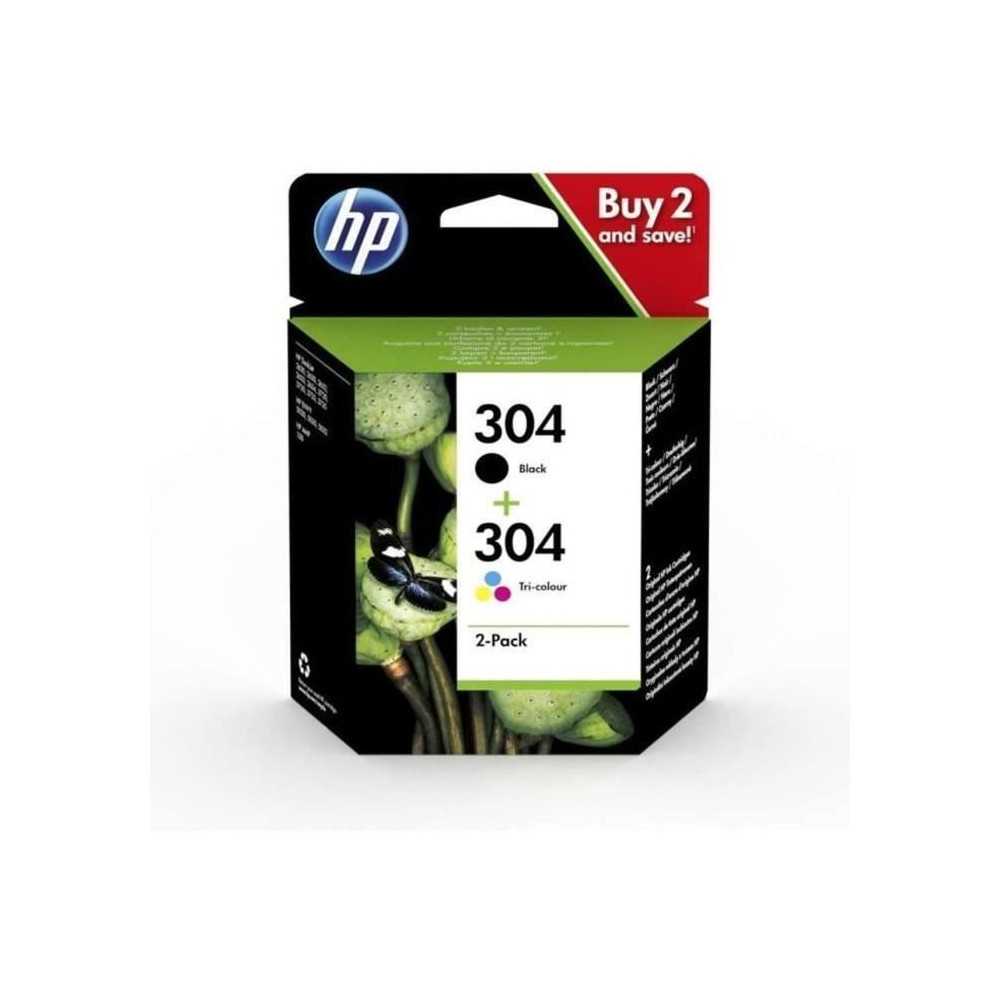 HP 304 Pack de 2 cartouches d'encre noire et trois couleurs authentiqu