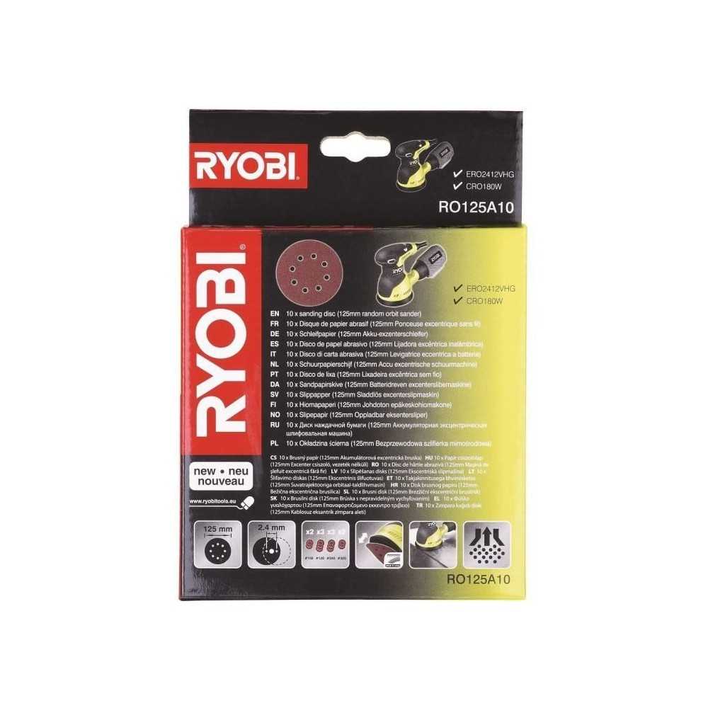 RYOBI - 10 disques diam. 125 mm auto-agrippants pour ponceuse excentri