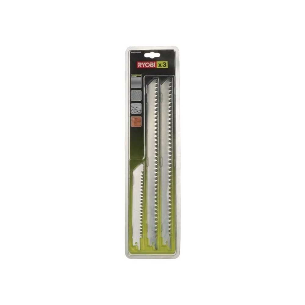 RYOBI - Blister 3 lames acier inox grande longueur 300 et 152 mm bois