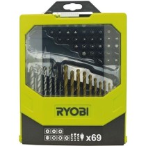 RYOBI - Coffret 69 accessoires mixtes : forets bois, béton & métal +